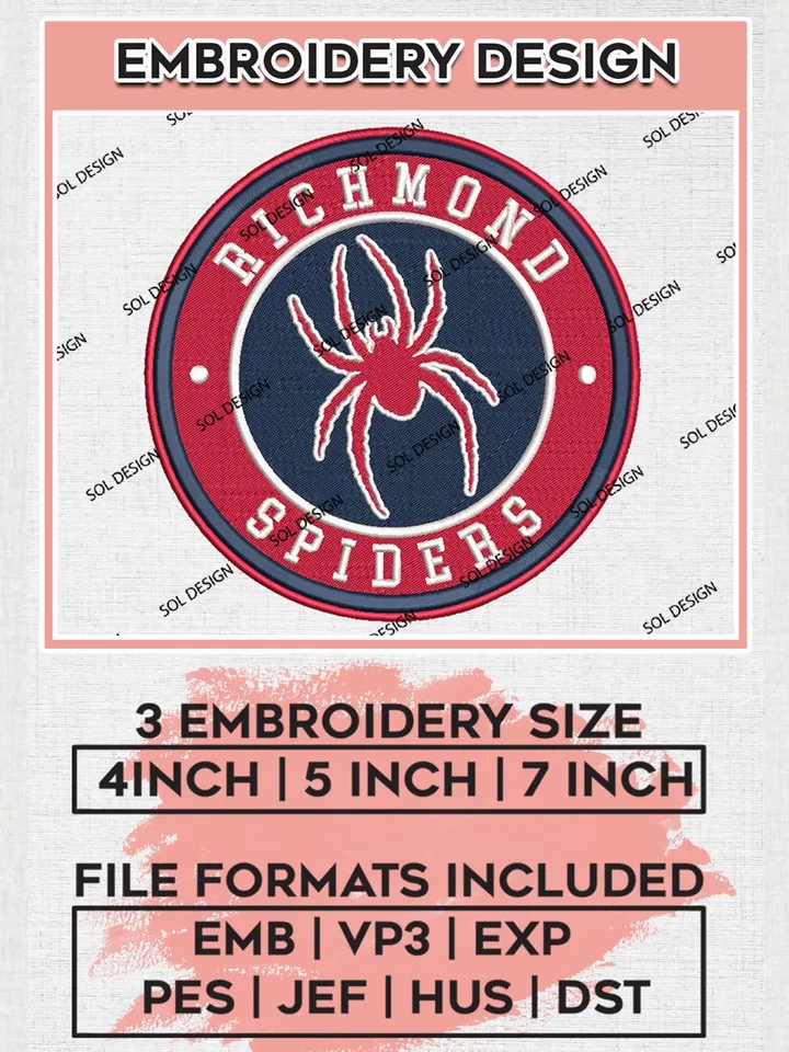 NCAA Richmond Spiders Round Logo Embroidery, NCAA Richmond Spiders Logo Embroidery files, NCAA Teams, Machine embroidery designs, Digital Download