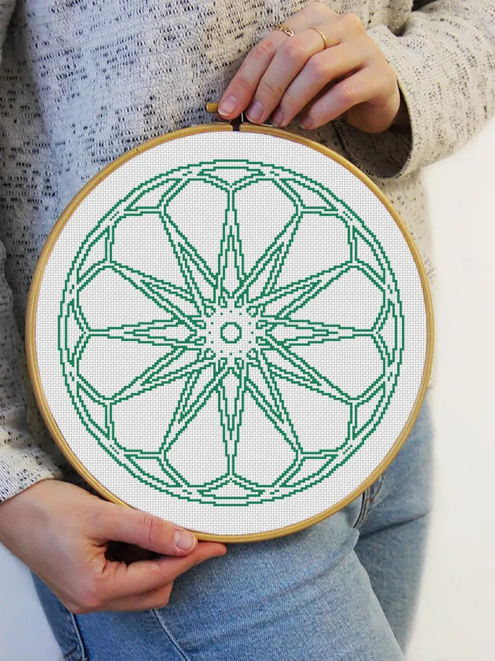Wheel of fortune mandala cross stitch pattern download PDF Monochrome geometric ornament pattern digital PDF Quick cross stitch sampler #M30