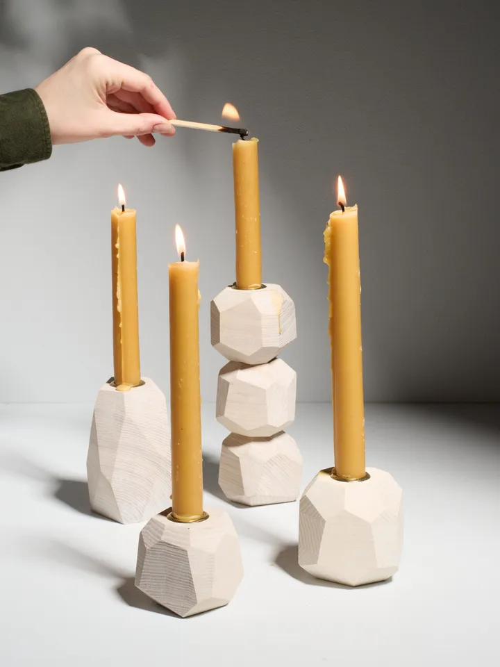 White Geometric Tapered Candlestick Holder