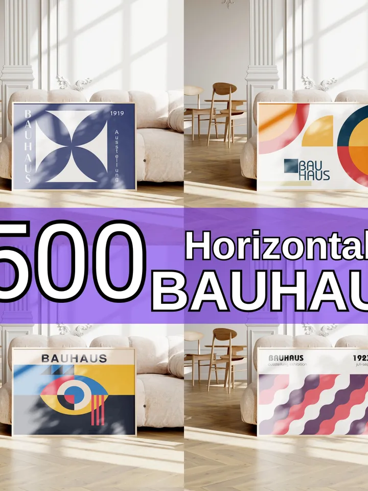 Bauhaus Horizontal Art, set of 500, printable wall art, mid century modern, minimalist abstract, geometric bundle, digital download