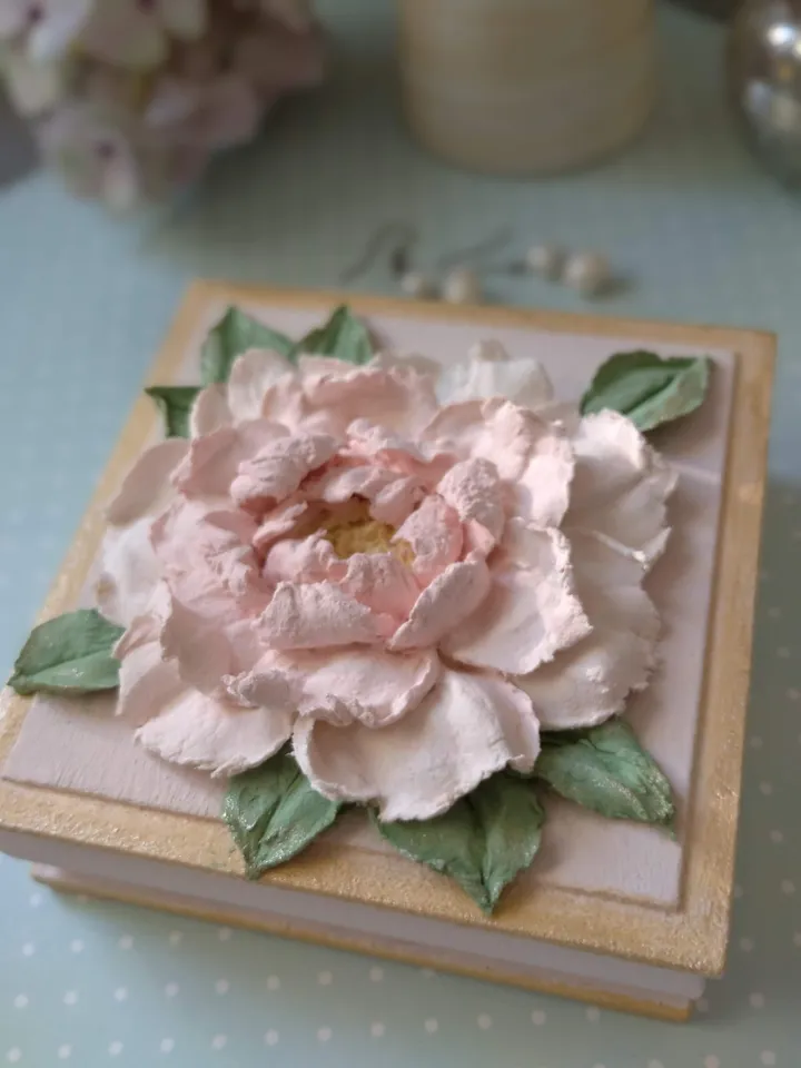 Small jewelry box with pink peony Shabby chic decor Trinket box for girl  Gift for woman for Mother's day Valentine's Day Birthday Wedding Christmas