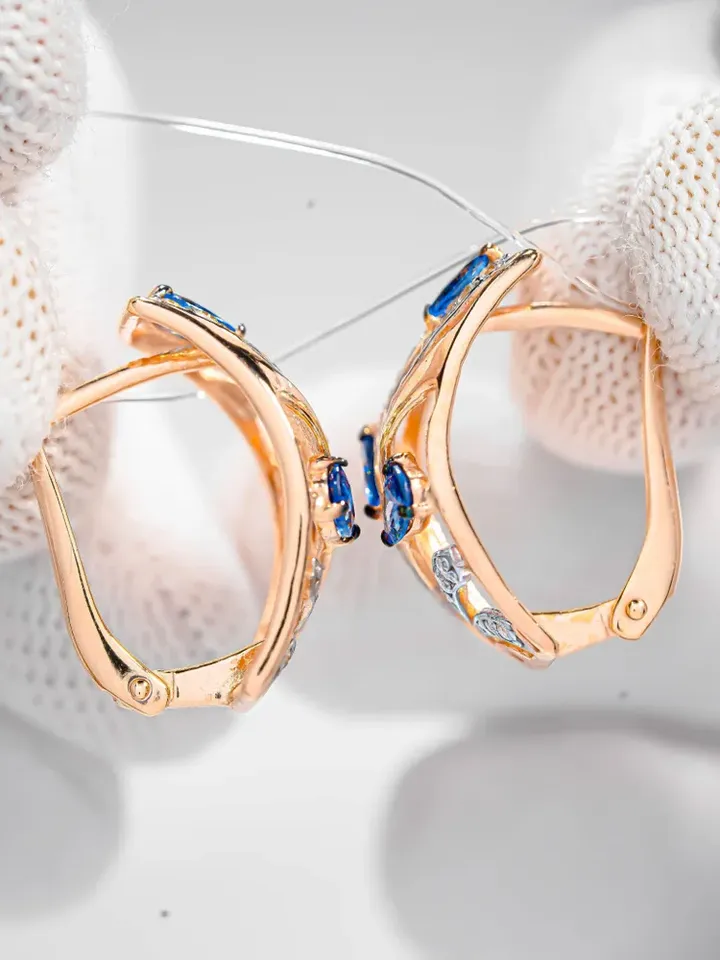 Earrings Silver gold plated 925 assay value with tanzanite and cubic zirconia