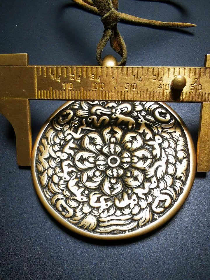 Gandhanra Vintage Mandala Badge - Tibetan Buddhist Amulet, Cross Vajra Pattern Melong Mirror, SIPAHO, Fengshui Protective Pendant