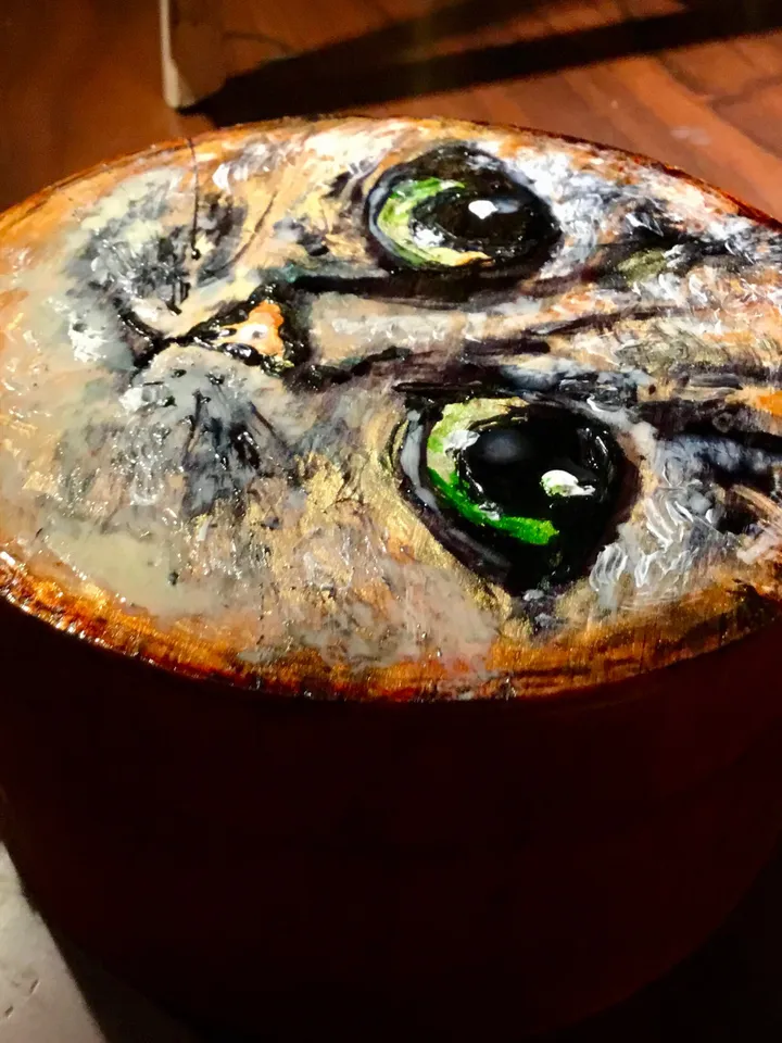 Cat wooden box,cat painting on wood,mix media glass and acrylic painting,unique gift for cat lovers.