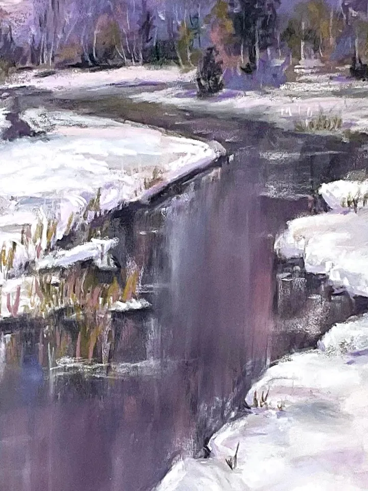 Original Winter River Landscape – 12x16 Pastel Artwork on Pastelmat by IrenFfantasyArt
