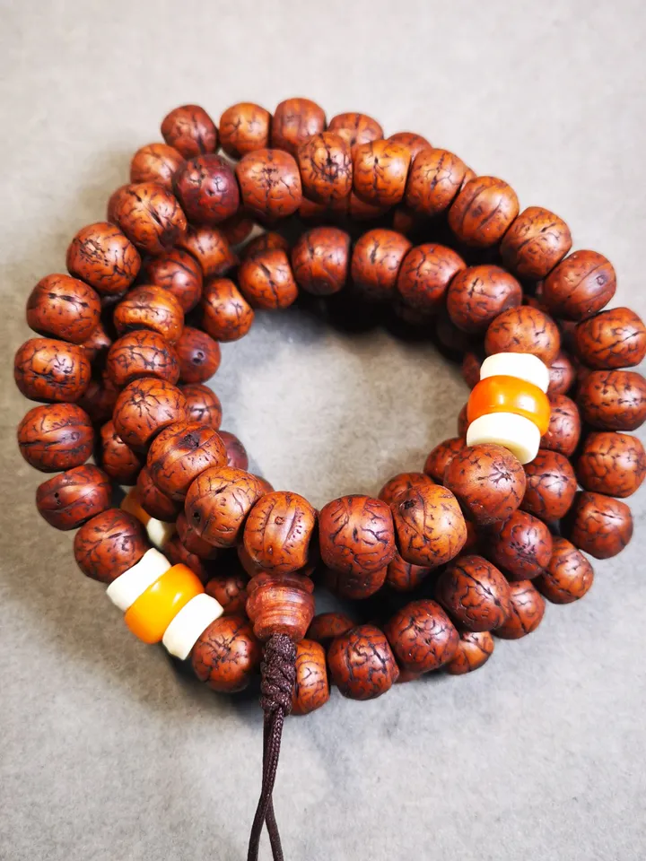 Gandhanra Antique Big Bodhi Beads Mala Necklace,49 inches 108 Prayer Bead for Meditation