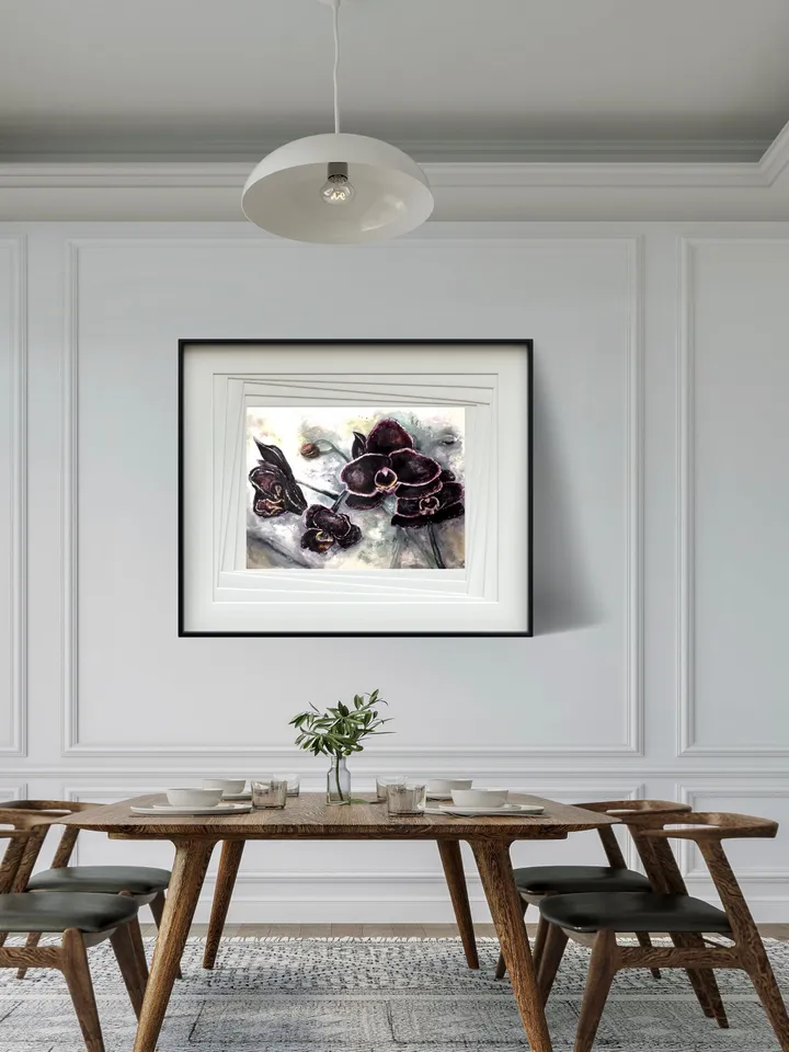 Black orchids,original watercolour painting,orchids wall art,watercolor flowers wall decoration.