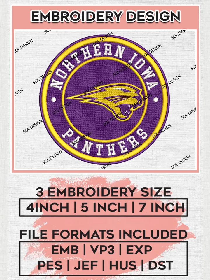 NCAA Northern Iowa Panthers Round Logo Embroidery, NCAA Northern Iowa Panthers Logo Embroidery files, NCAA Teams, Machine embroidery designs, Digital Download