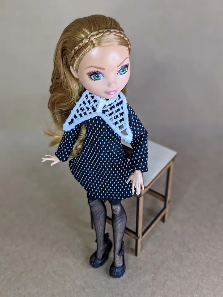 Handmade polka dot black dress for 10.5-inch female dolls (MH, EAH)