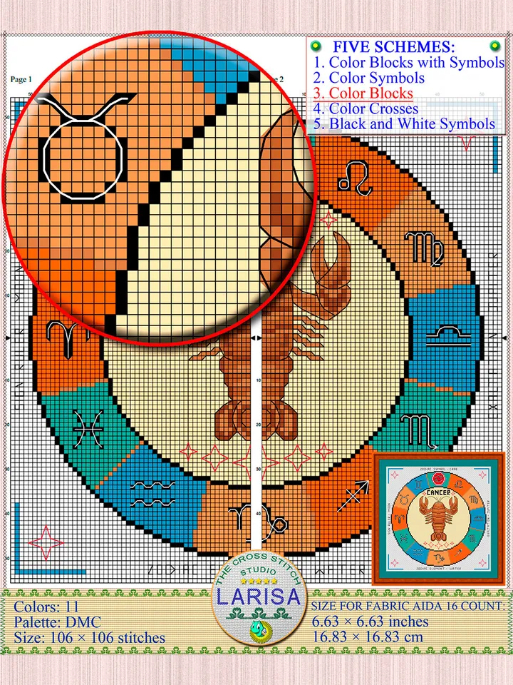 Cancer Cross Stitch Pattern | Cancer Zodiac Sign