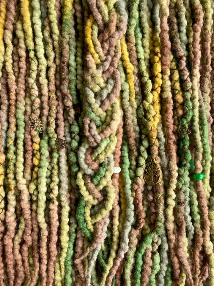 Brown green forest Wool De dreadlocks ready to ship