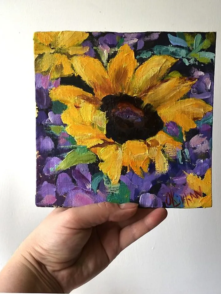 Sunflower Painting Original Floral Art Sunflower Yellow Artwork