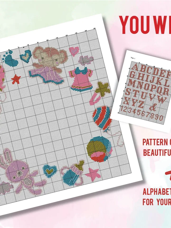 Birthday Date Frame and Alphabet Cross stitch pattern | Embroidery Pattern | Instant Download | Embroidery Designs