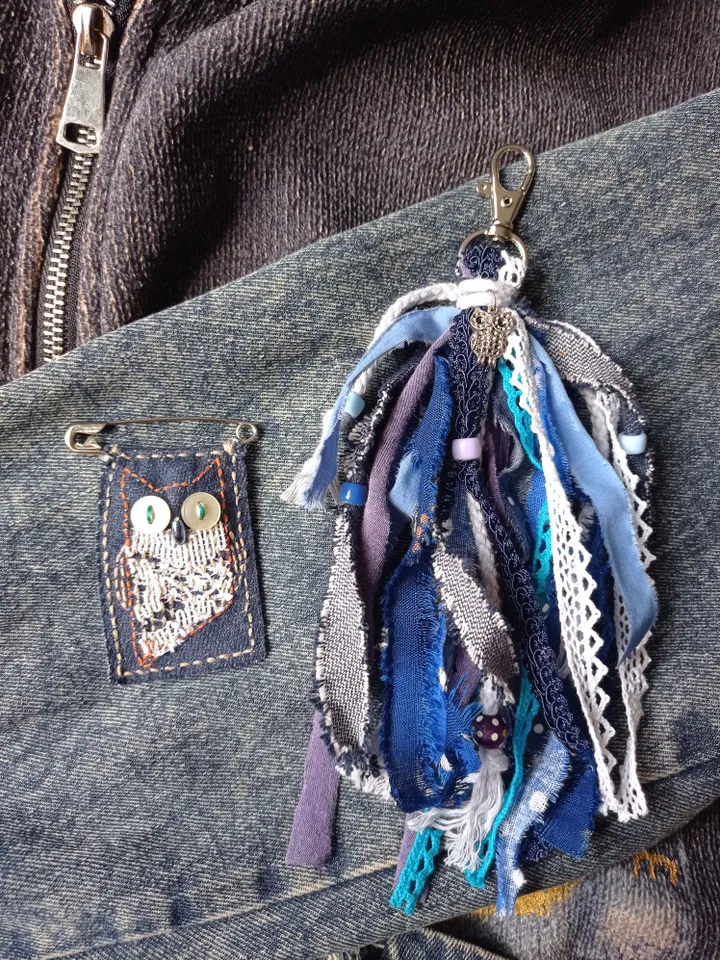 Owl Brooch and boho keychain Set