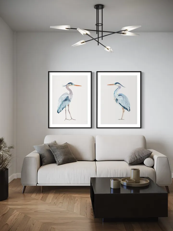 Blue Heron Set Of 2 Watercolor Painting, Bird Lover Gift, Beach House Art, Home Decor Gift, Bathroom Wall Decor, Great Heron Painting Print
