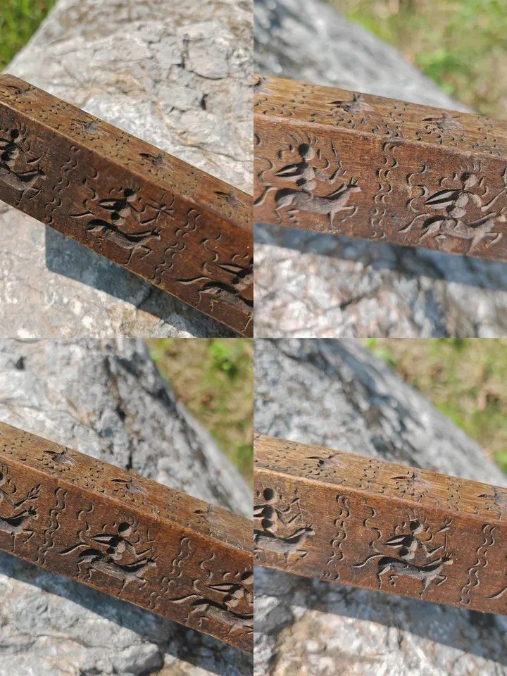 Gandhanra Antique Tibetan Buddhist Zanpar Wooden Mold Stick,Dharma Ritual Plate,Intricately Carved Esoteric Ritual Objects and protectors