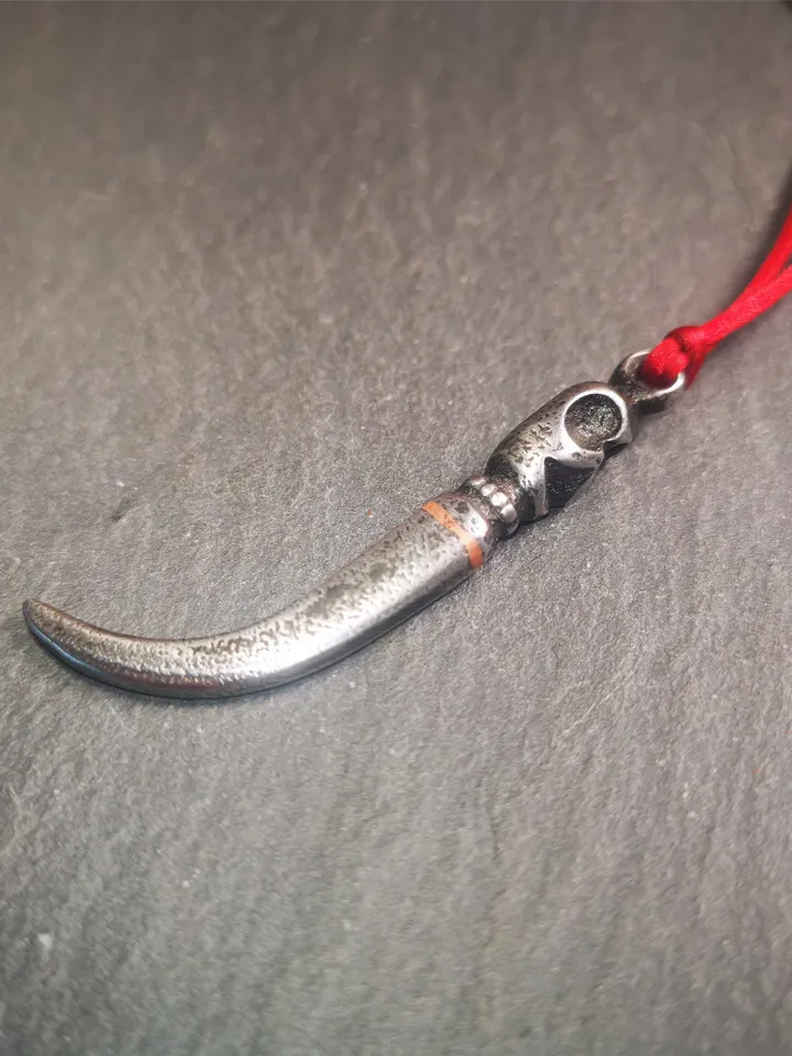 Gandhanra Handmade Tibetan Amulet ,Skull Wolf Tooth Pendant with Leather Cord,Made of Cold Iron inlaid Copper,2.16&quot;