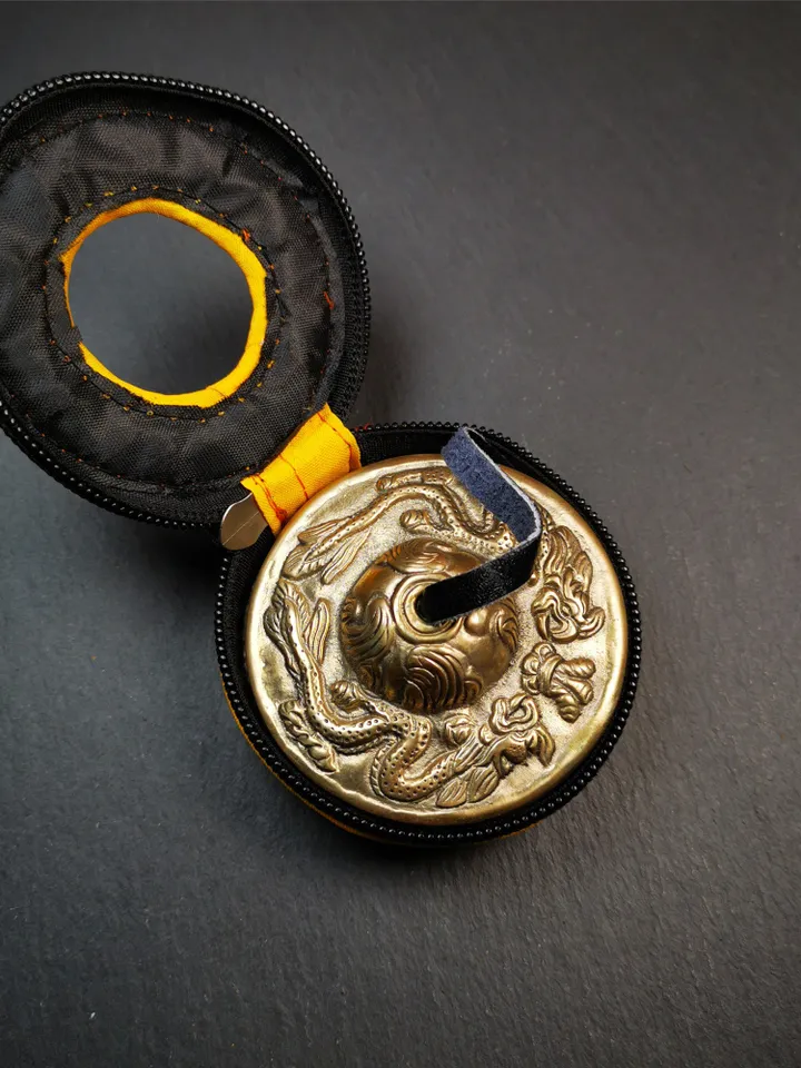 Gandhanra 2.7&quot; Tibetan Cymbals,Dragon Pattern Tingsha Bell,Buddhism Ritual Implement,Handmade in Nepal