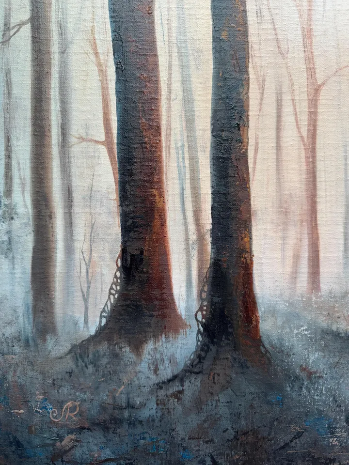 Forest Oil Painting Original Foggy Forest Wall Art Landscape Trees Painting