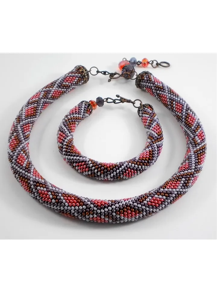 Bead Crochet rope patterns "Berry geometry" necklace and bracelet
