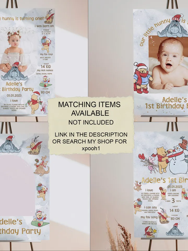 Classic Winnie Pooh Milestone Board Baby Birthday;Baby Birthday Milestone Board; Greenery Baby Birthday; Honey Bear; Winnie Pooh xpooh1