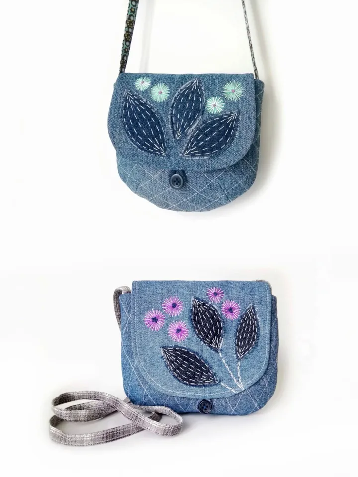 Handcrafted Mini Embroidered Denim Crossbody Purses for Women: Small Shoulder Bags, Cross Body Handbags - Unique Handmade. FREE SHIPPING!