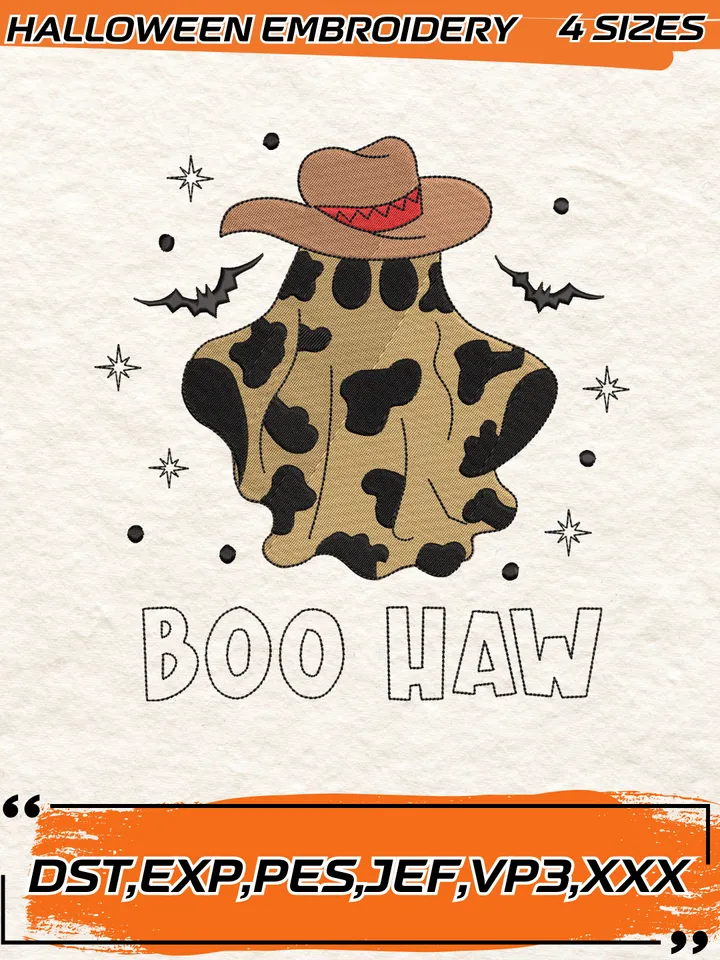 Boo Haw Embroidery Embroidery Design,Halloween Embroidery Design,4 Sizes, Digital Download