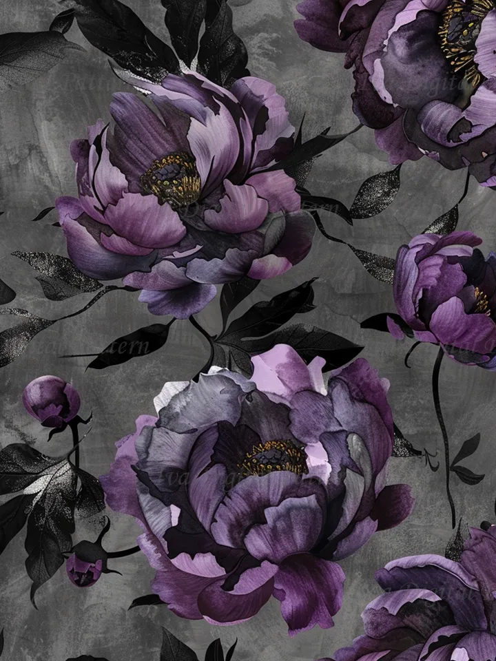 Abstract Floral Watercolor Seamless Pattern, Purple Peony Flowers ,digital paper, mosaic pattern, 
repeating pattern, commercial use