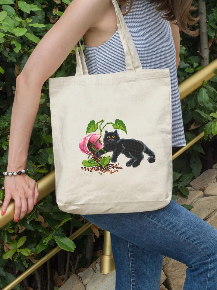 Black cat and plants cross stitch pattern PDF download Funny cat cross stitch chart, House plant pattern digital PDF, Cat lover gift #K46