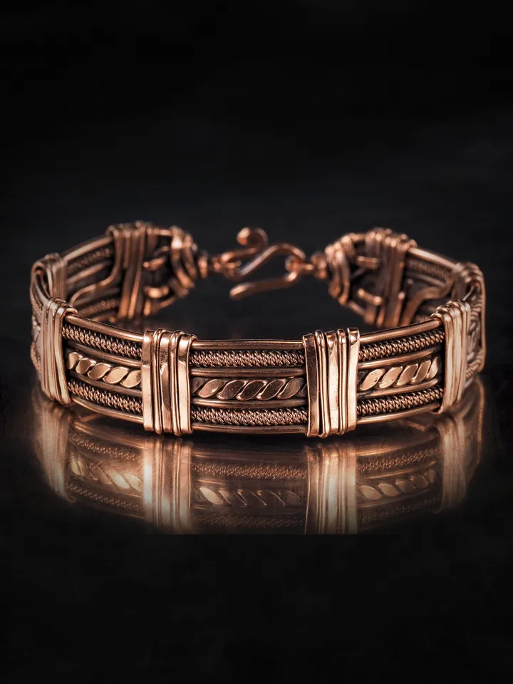 Handmade copper bracelet Unique wire wrapped metal bangle Antique style jewelry