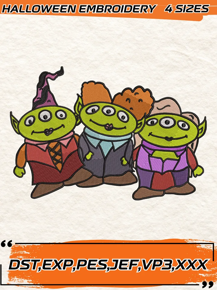 Hocus Pocus Halloween Funny Embroidery, Sanderson Sisters x Aliens Toy Story Embroidery,4 Sizes, Digital Download