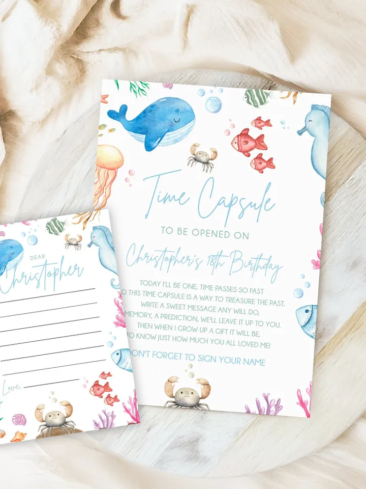 Under the Sea Time Capsule, 1st Birthday Time Capsule Sign, Time Capsule Template, Oneder the Sea 1st Birthday Decorations Girl I107