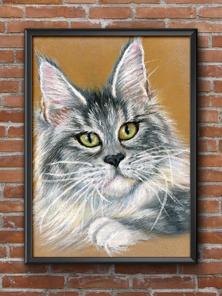 Print template, Maine Coon, Portrait of a grey cat, Animalistic , Digital file for printing and design, large poster