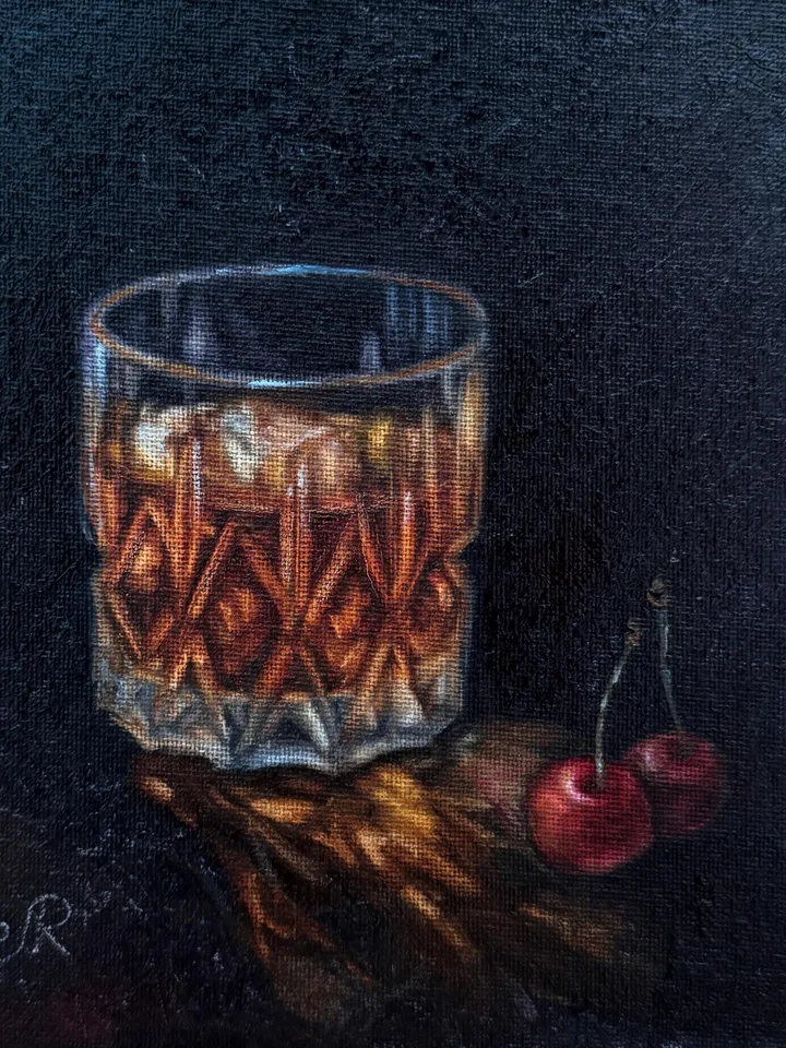 Whiskey Oil Painting Glass of Whiskey Art Cocktail Original Painting Drinks Wall Art