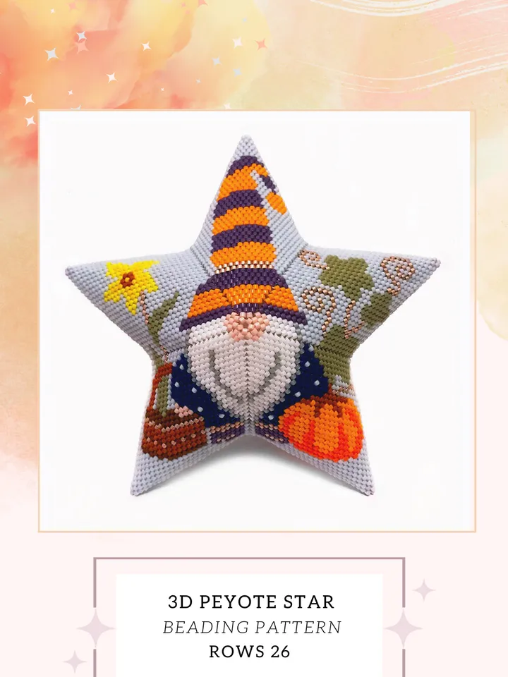 Autumn Gnome 3D Peyote Star Beading Pattern, Seed Bead Halloween Ornament, Beaded Star PDF Pattern