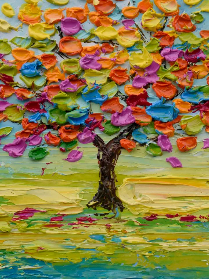 Tree of life art Original oil painting Colorful Tree artwork 6 by 6 inch Art by Landscape art by Juliya JC