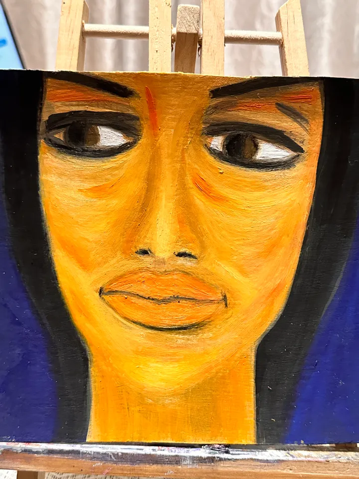 Oil Painting Abstract Portrait of a Young Woman Feminist Art Female Art People Cardboard 8 x 8 inches 20 x 20 cm Miniature Modern Art Abstraction Unframed Wall Decor