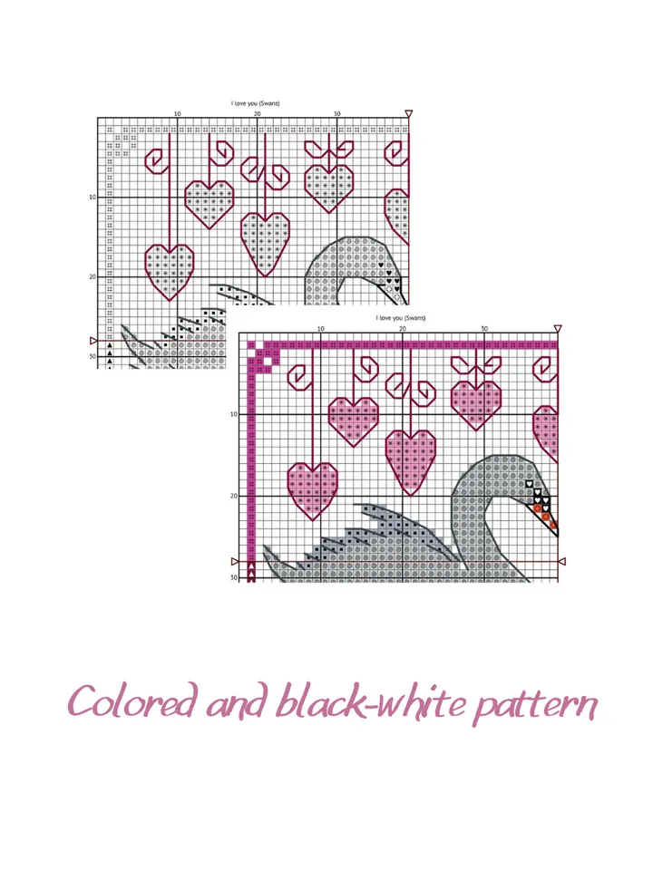 Cross stitch pattern I love you, PDF cross stitch pattern Swans