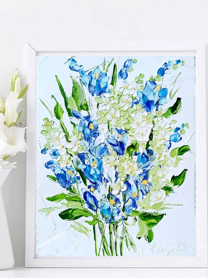 Bell Painting Lilac Original Art Impasto Oil Painting flower 10x8 painting Floral Painting by ArtProkopaloSv