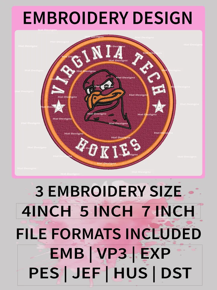 NCAA Virginia Tech Hokies Embroidery File, 3 Sizes, 6 Formats, NCAA Machine Embroidery Design, NCAA Logo, NCAA Teams