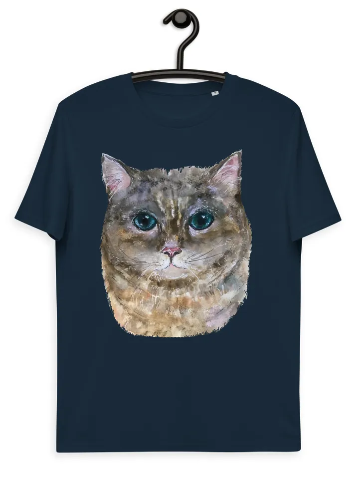 Cat t shirt,Grey cat Unisex organic cotton designer t-shirt made with my original watercolor painting,funny animals wearable gifts for her.