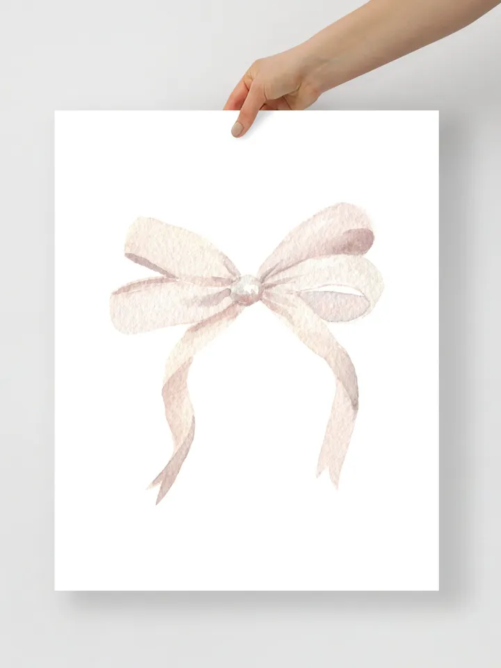 White Bow Watercolor Painting Art Print, White Nursery Art, Little Girl Room, Grand Millennial Style, Watercolor Hair Bow Print,Girly Poster