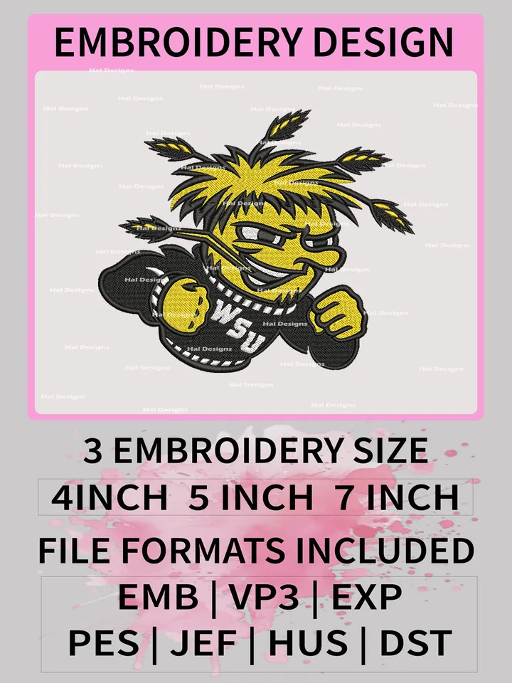 NCAA Wichita State Shockers Embroidery File, 3 Sizes, 6 Formats, NCAA Machine Embroidery Design, NCAA Logo, NCAA Teams