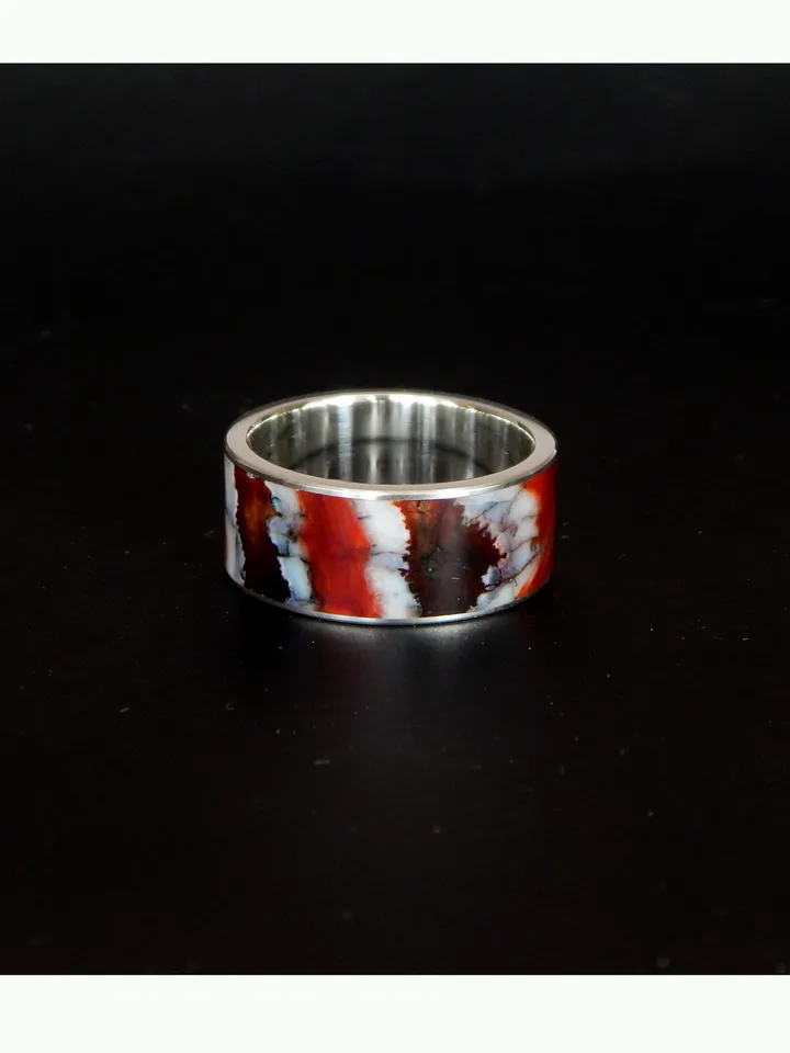 Unique mammoth tooth ring. Silver ring with a stabilized mammoth tooth.