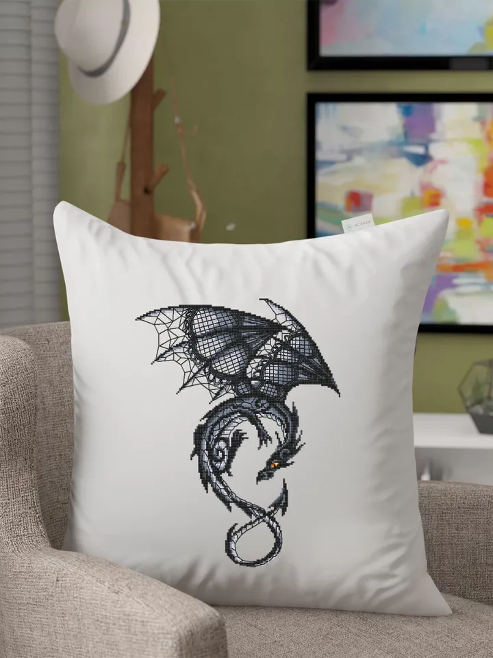 Dragon cross stitch pattern download PDF Fantasy animal cross stitch chart, Blackwork patterns Dragon embroidery PDF, Gothic home decor #D12