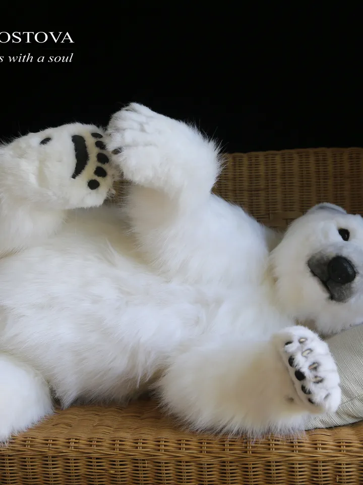 White bear Mike realistic plush animals. Ooak toy. Realistic polar bear stuffed toy