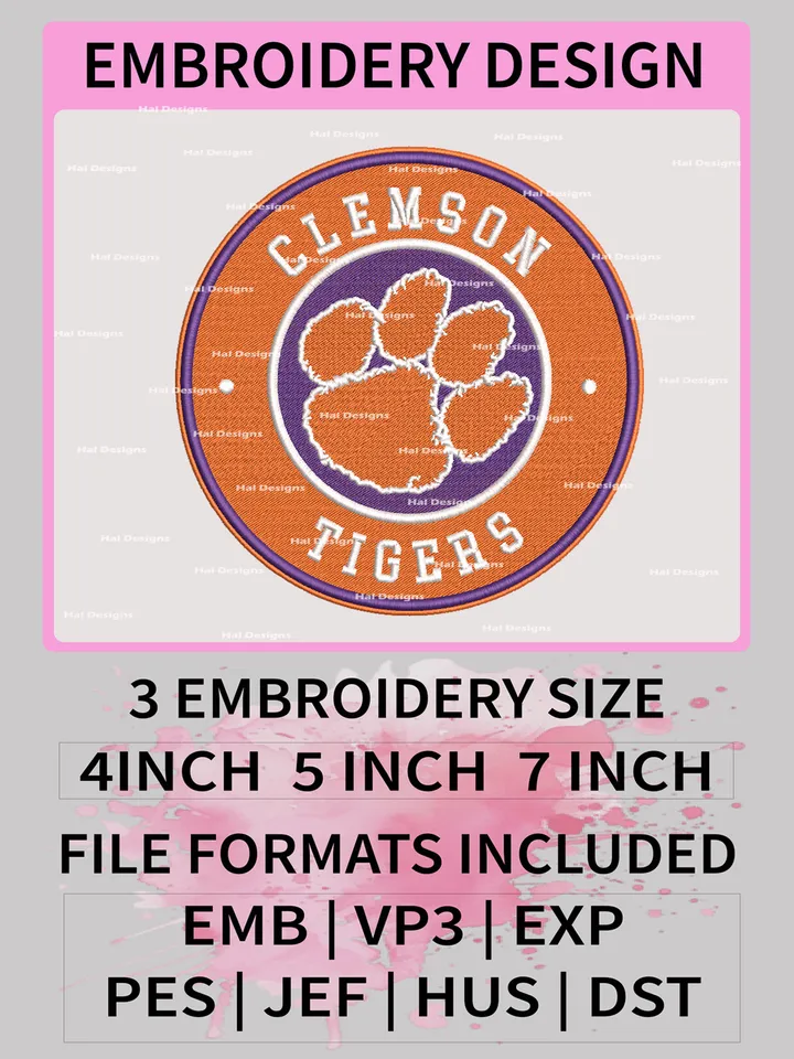 NCAA Clemson Tigers Embroidery File, 3 Sizes, 6 Formats, NCAA Machine Embroidery Design, NCAA Logo, NCAA Teams