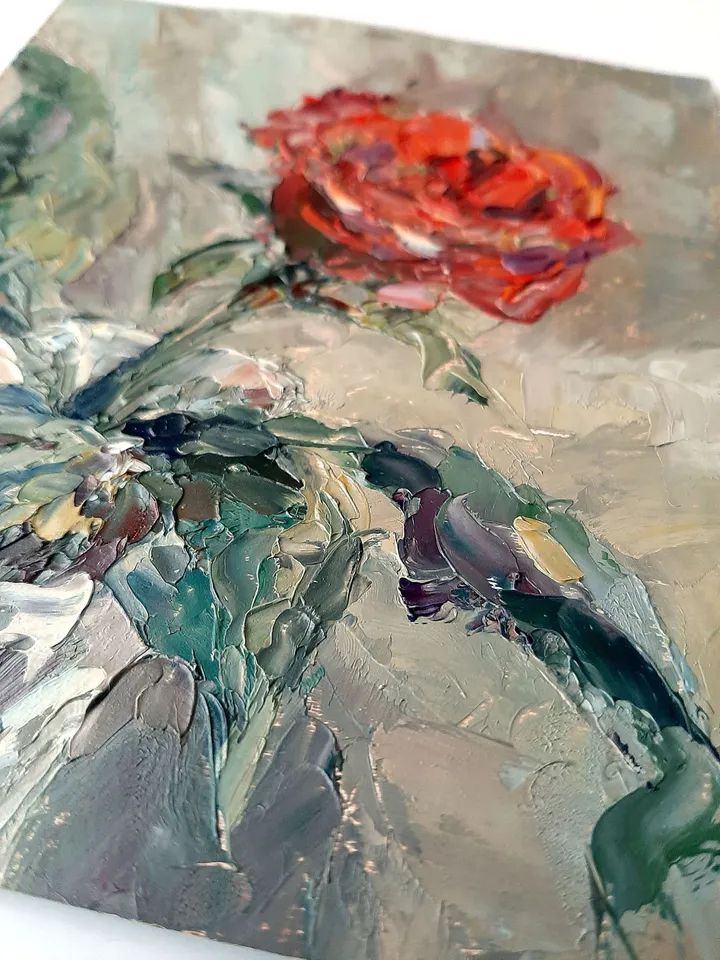 Red Rose Painting 6x5" Flower Art ORIGINAL PAINTING Signed by artist Marina Chuchko Oil Painting Impressionist