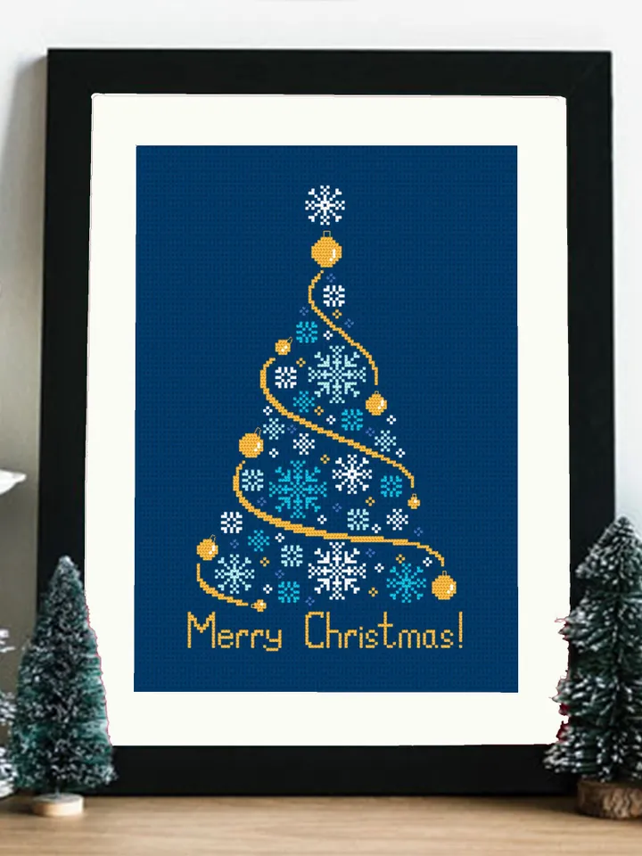 Christmas Tree cross stitch pattern download PDF Snowflake ornament cross stitch chart, Merry Christmas pattern digital PDF, Holiday #N128