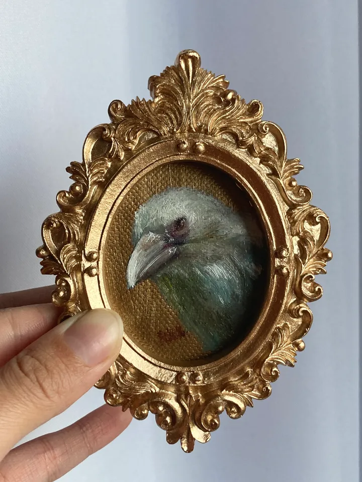 Framed Raven Oil Painting Original Albino Bird Art Dark Cottagecore Art